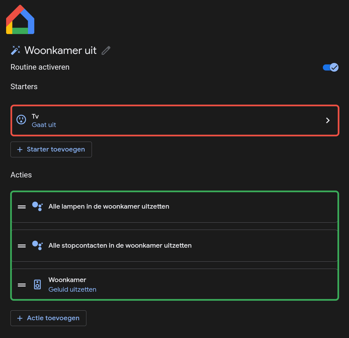 screenshot google home automatisering